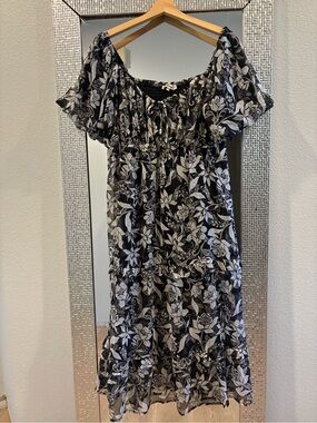 Blush Black & White Floral Midi Dress